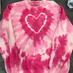 Urban Outfitters renewal remade Pink Tie-Dye Heart Crewneck Sweatshirt - Women